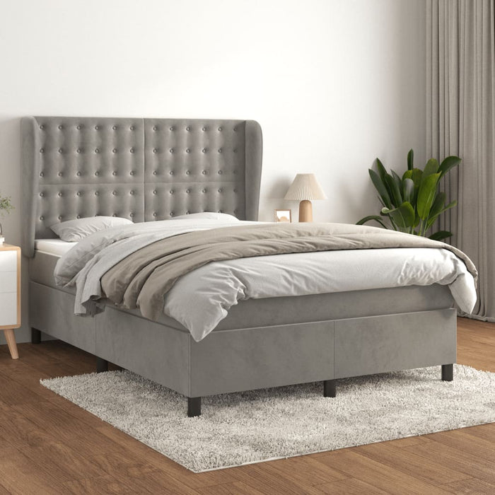 Pat box spring cu saltea, gri deschis, 140x200 cm, catifea - WALTI WALTI