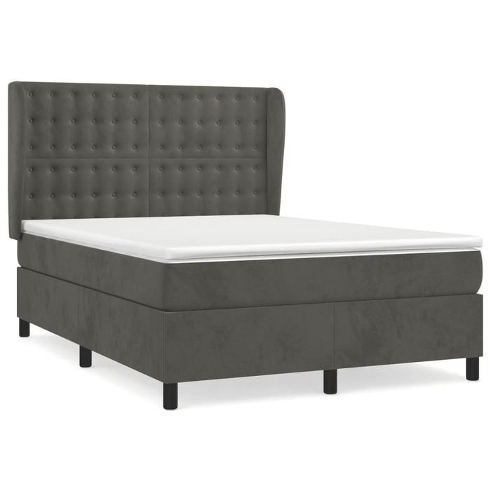 Pat box spring cu saltea, gri închis, 140x200 cm, catifea - WALTI WALTI