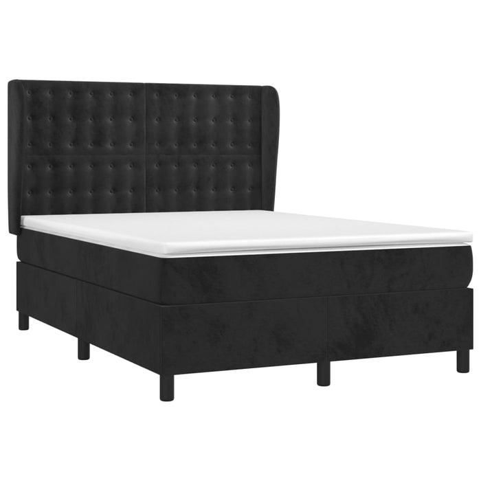 Pat box spring cu saltea, negru, 140x200 cm, catifea WALTI