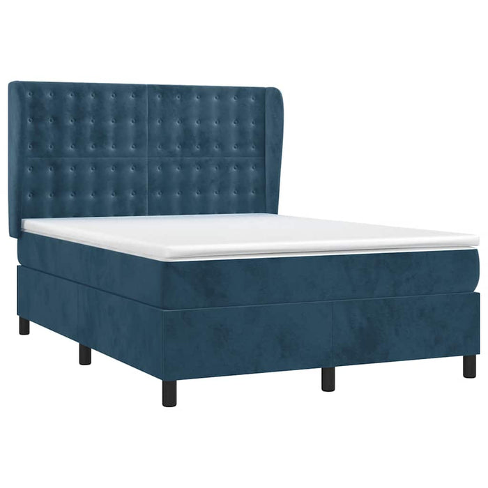 Pat box spring cu saltea, albastru închis, 140x200 cm, catifea WALTI