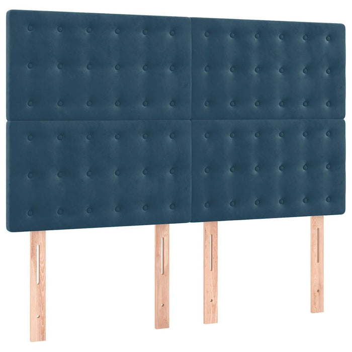 Pat box spring cu saltea, albastru închis, 140x200 cm, catifea WALTI
