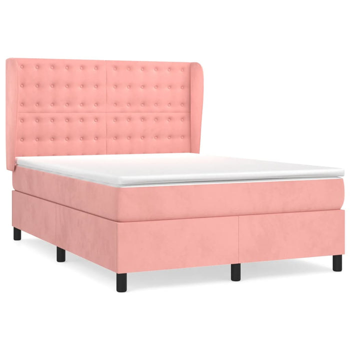Pat box spring cu saltea, roz, 140x200 cm, catifea WALTI