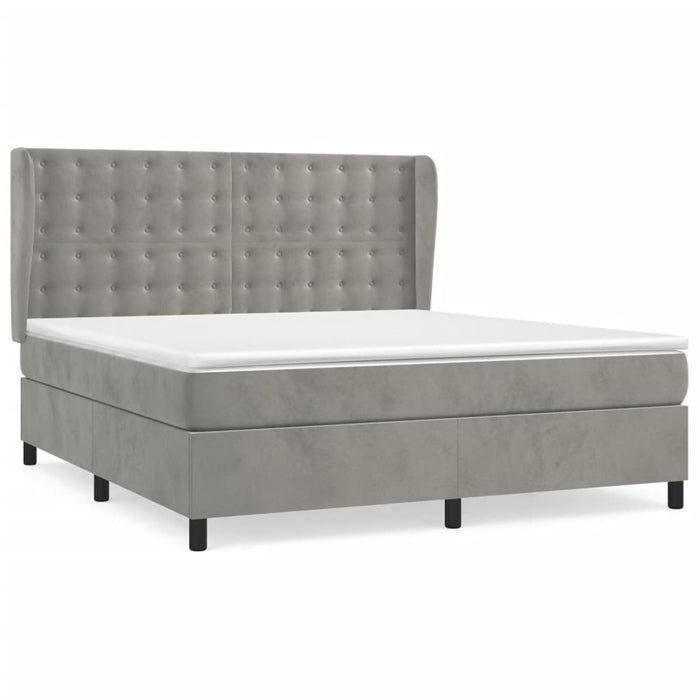 Pat box spring cu saltea, gri deschis, 160x200 cm, catifea - WALTI WALTI