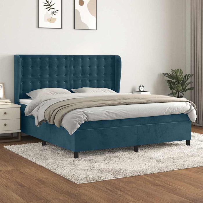 Pat box spring cu saltea, albastru închis, 160x200 cm, catifea - WALTI WALTI