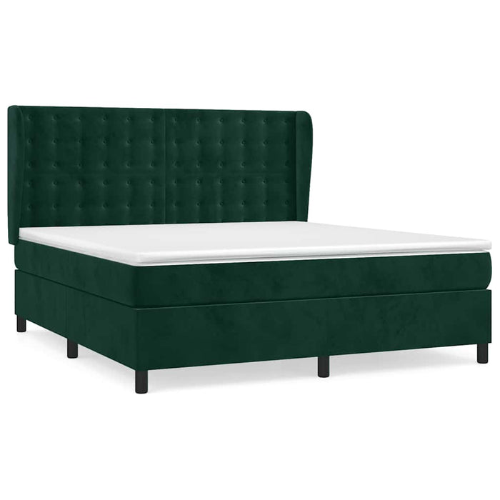 Pat box spring cu saltea, verde închis, 180x200 cm, catifea WALTI