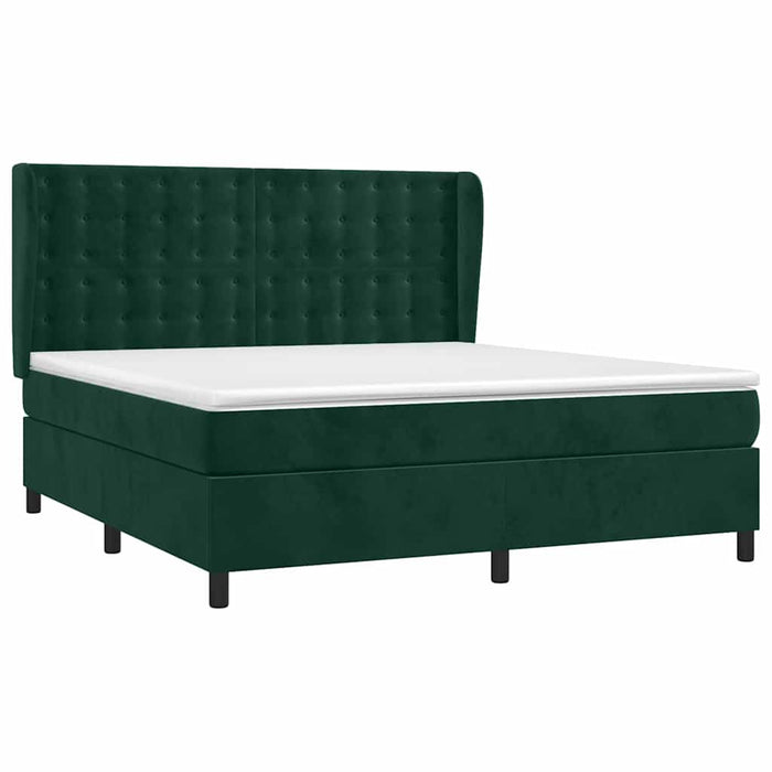 Pat box spring cu saltea, verde închis, 180x200 cm, catifea WALTI