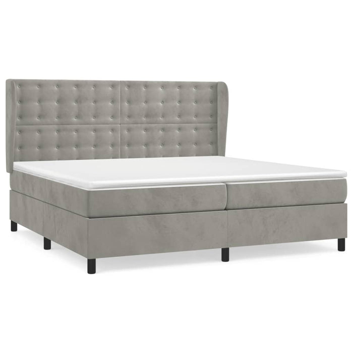 Pat box spring cu saltea, gri deschis, 200x200 cm, catifea - WALTI WALTI
