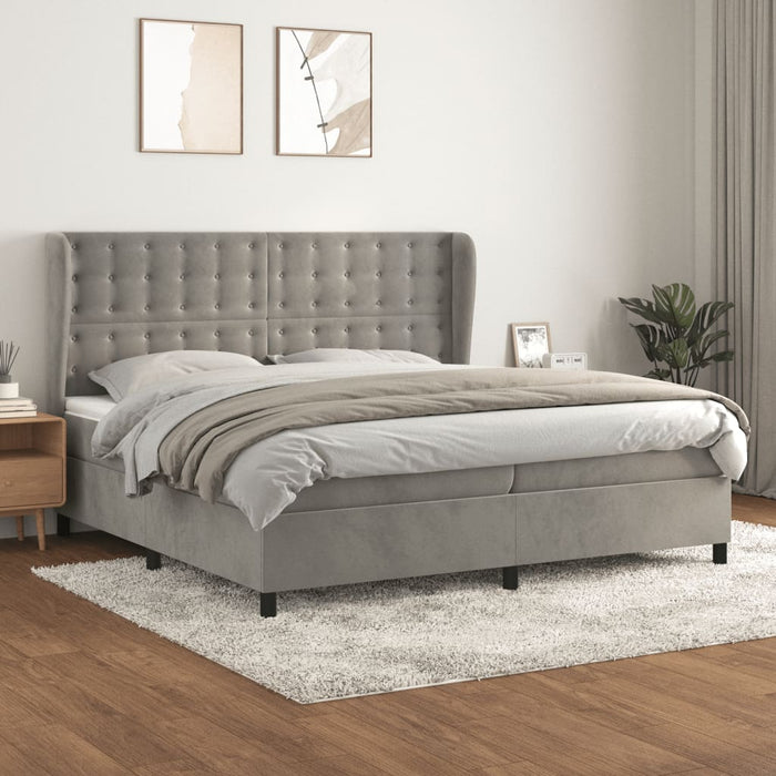 Pat box spring cu saltea, gri deschis, 200x200 cm, catifea - WALTI WALTI