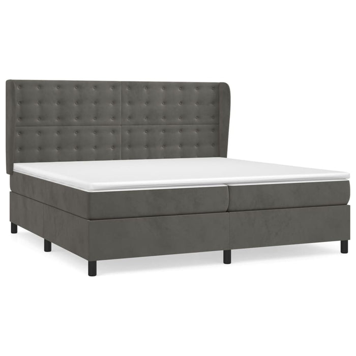 Pat box spring cu saltea, gri închis, 200x200 cm, catifea - WALTI WALTI