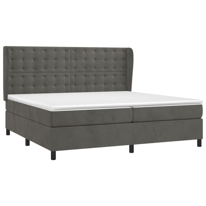 Pat box spring cu saltea, gri închis, 200x200 cm, catifea - WALTI WALTI
