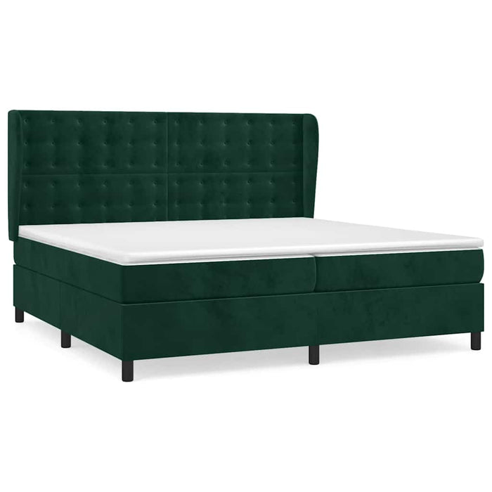 Pat box spring cu saltea, verde închis, 200x200 cm, catifea WALTI