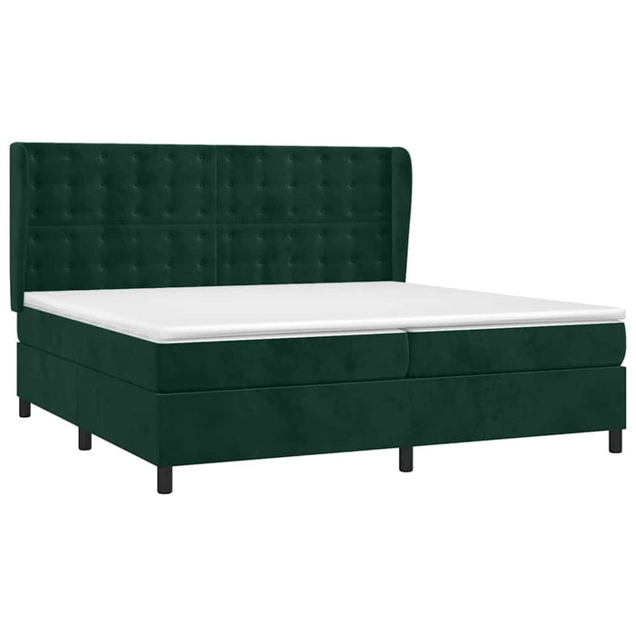 Pat box spring cu saltea, verde închis, 200x200 cm, catifea WALTI