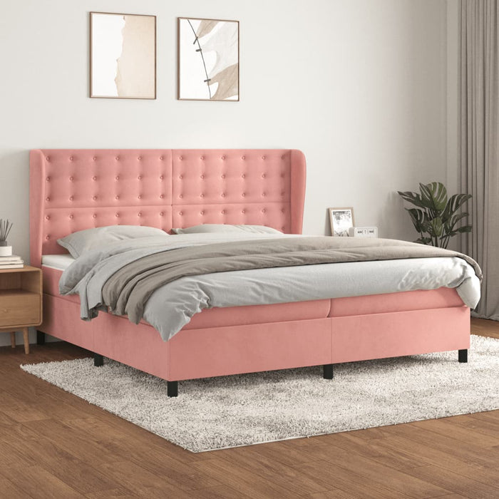 Pat box spring cu saltea, roz, 200x200 cm, catifea - WALTI WALTI