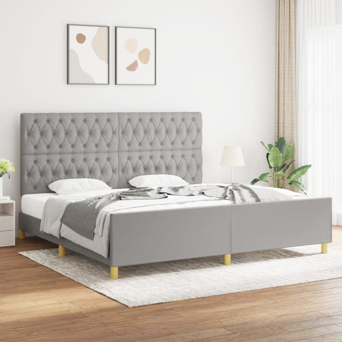Cadru de pat cu tăblie, gri deschis, 200x200 cm, textil - WALTI WALTI