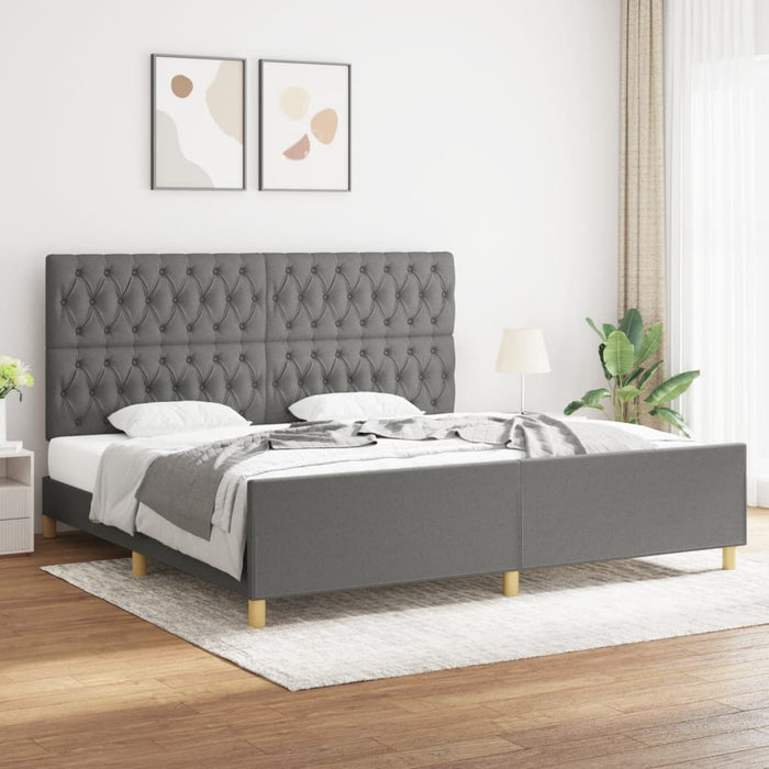 Cadru de pat cu tăblie, gri închis, 200x200 cm, textil - WALTI WALTI