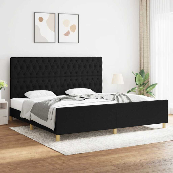 Cadru de pat cu tăblie, negru, 200x200 cm, textil - WALTI WALTI