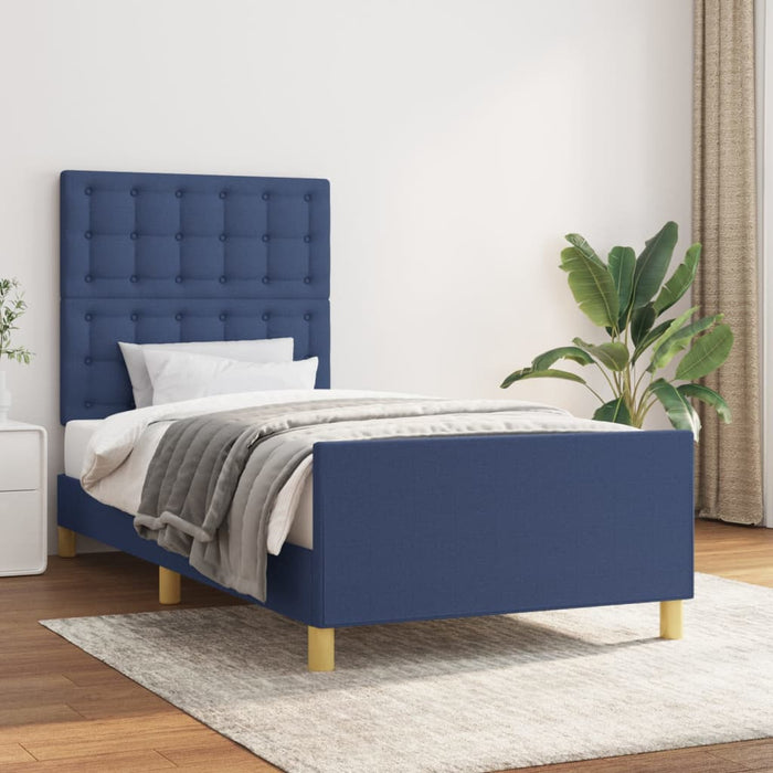 Cadru de pat cu tăblie, albastru, 90x190 cm, textil - WALTI WALTI