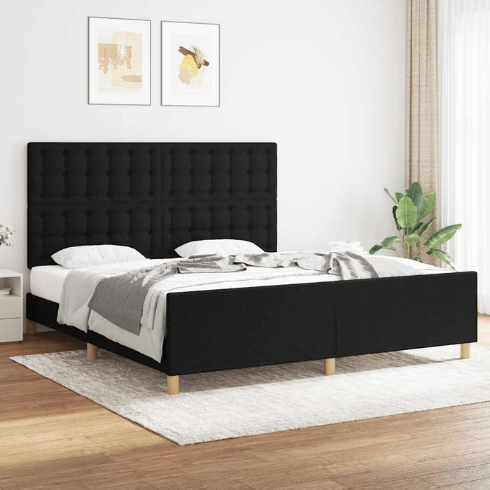 Cadru de pat cu tăblie, negru, 180x200 cm, textil - WALTI WALTI
