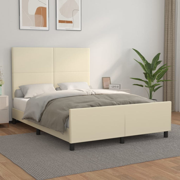 Cadru de pat cu tăblie, crem, 140x190 cm, piele ecologică - WALTI WALTI