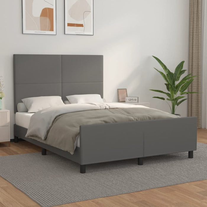 Cadru de pat cu tăblie, gri, 140x190 cm, piele ecologică - WALTI WALTI