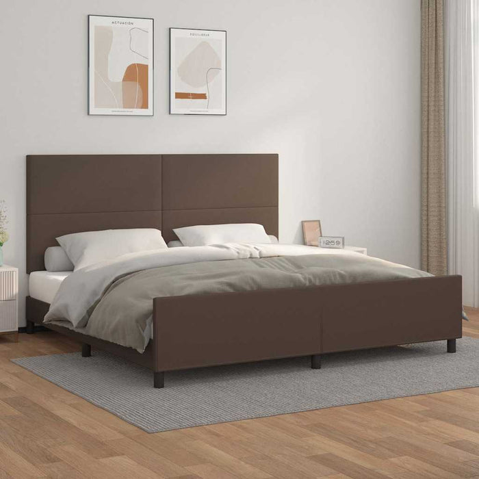 Cadru de pat cu tăblie, maro, 200x200 cm, piele ecologică WALTI