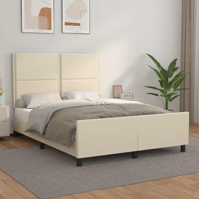 Cadru de pat cu tăblie, crem, 140x190 cm, piele ecologică WALTI