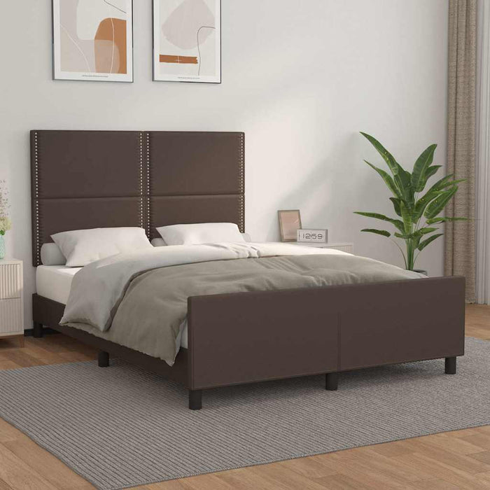 Cadru de pat cu tăblie, maro, 140x190 cm, piele ecologică WALTI
