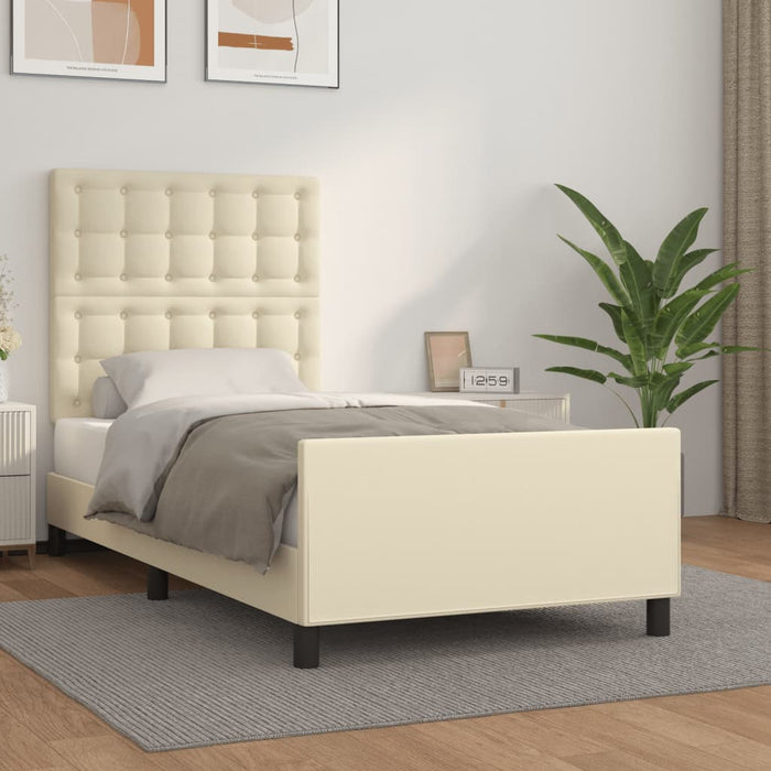 Cadru de pat cu tăblie, crem, 90x200 cm, piele ecologică - WALTI WALTI