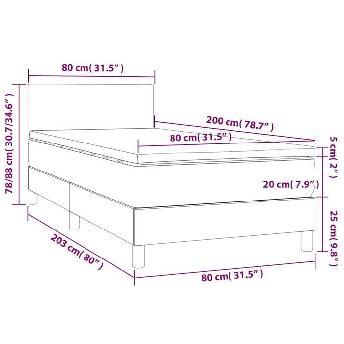 Pat box spring cu saltea, albastru, 80x200 cm, textil - WALTI WALTI