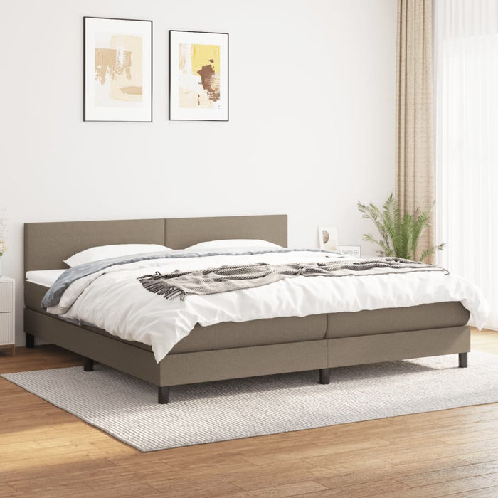 Pat box spring cu saltea, gri taupe, 200x200 cm, textil WALTI