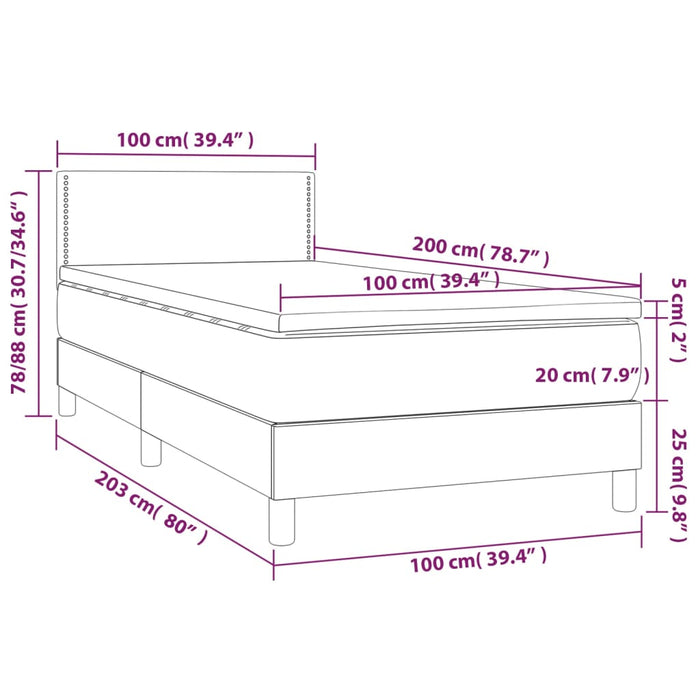 Pat box spring cu saltea, gri deschis, 100x200 cm, textil - WALTI WALTI