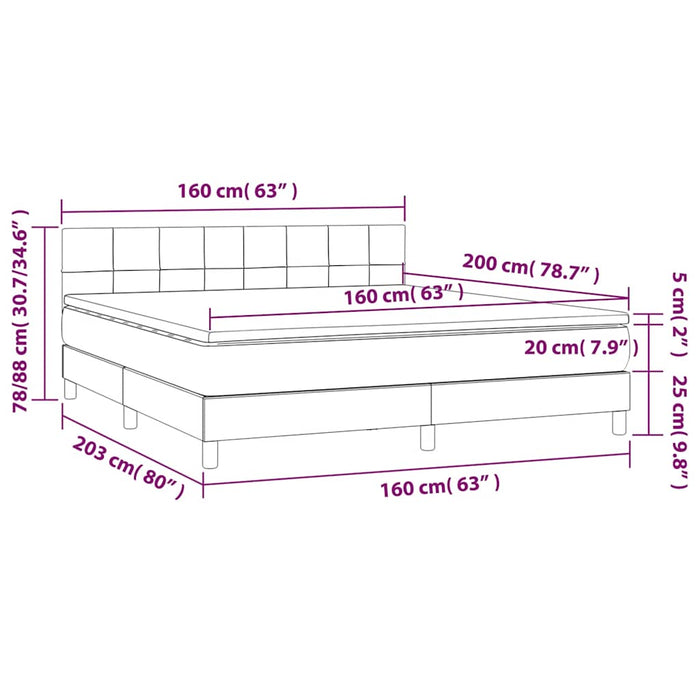 Pat box spring cu saltea, maro închis, 160x200 cm, textil WALTI
