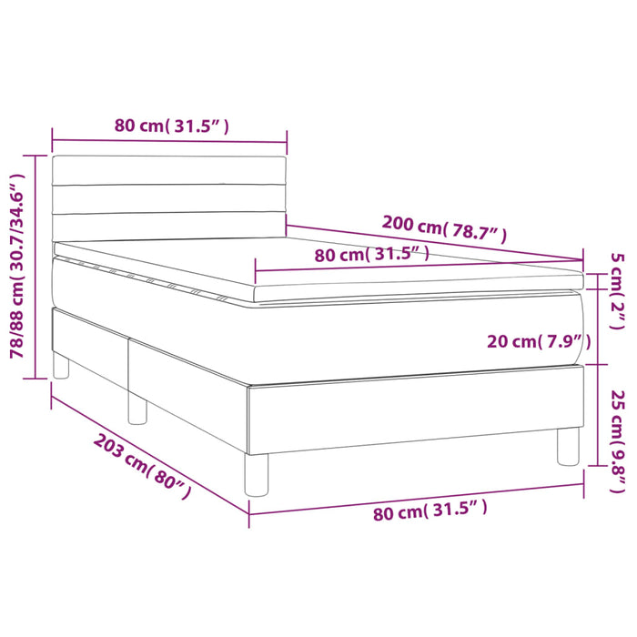Pat box spring cu saltea, gri taupe, 80x200 cm, textil WALTI