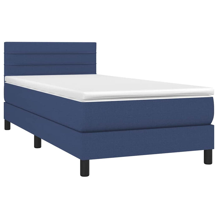 Pat box spring cu saltea, albastru, 80x200 cm, textil - WALTI WALTI