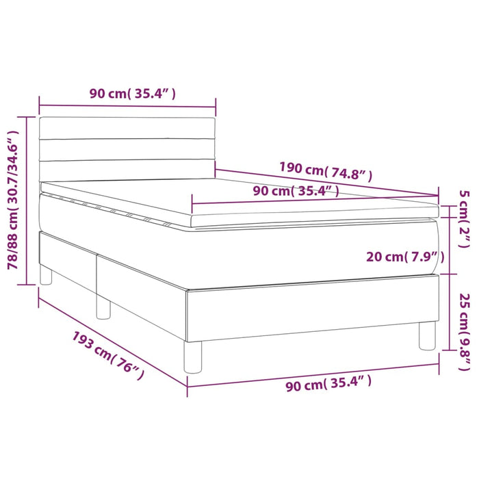 Pat box spring cu saltea, gri deschis, 90x190 cm, textil - WALTI WALTI