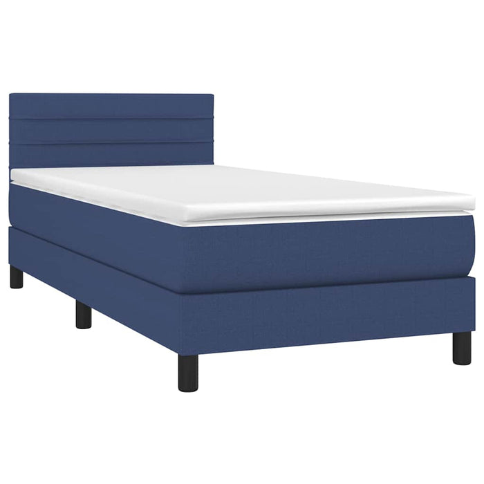 Pat box spring cu saltea, albastru, 90x190 cm, textil - WALTI WALTI