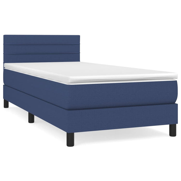 Pat box spring cu saltea, albastru, 100x200 cm, textil - WALTI WALTI