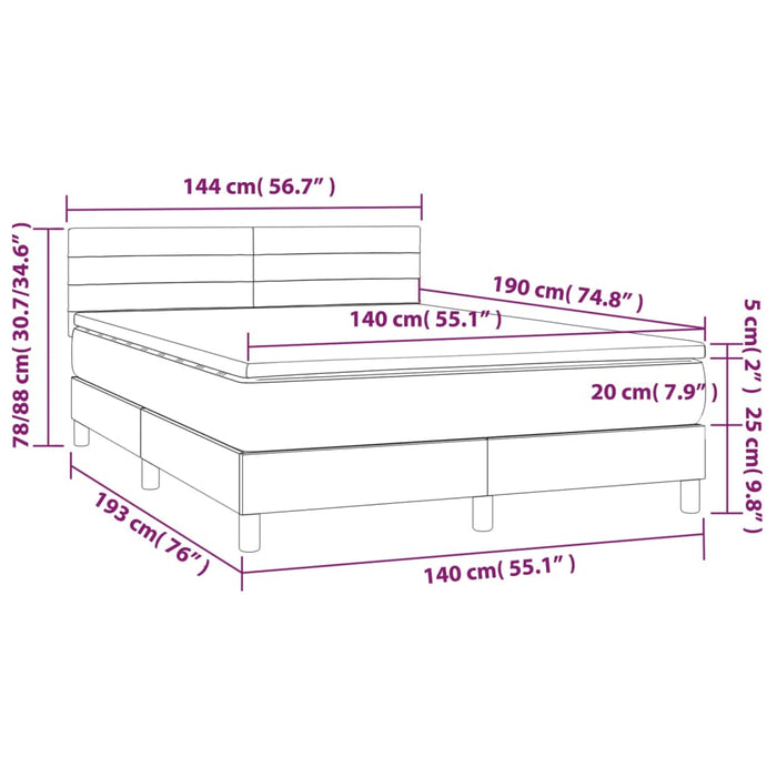 Pat box spring cu saltea, gri deschis, 140x190 cm, textil WALTI
