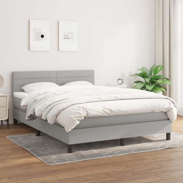 Pat box spring cu saltea, gri deschis, 140x190 cm, textil WALTI