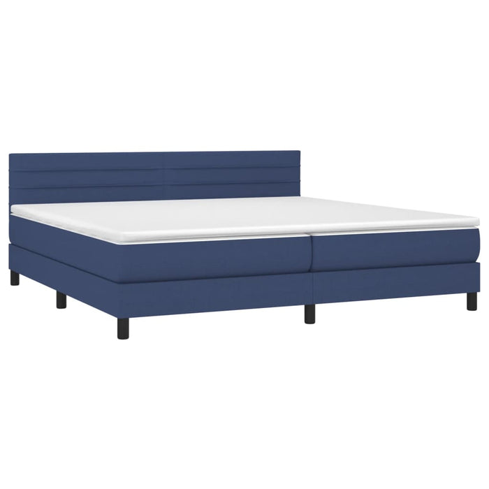 Pat box spring cu saltea, albastru, 200x200 cm, textil - WALTI WALTI