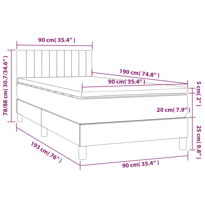 Pat box spring cu saltea, crem, 90x190 cm, textil - WALTI WALTI