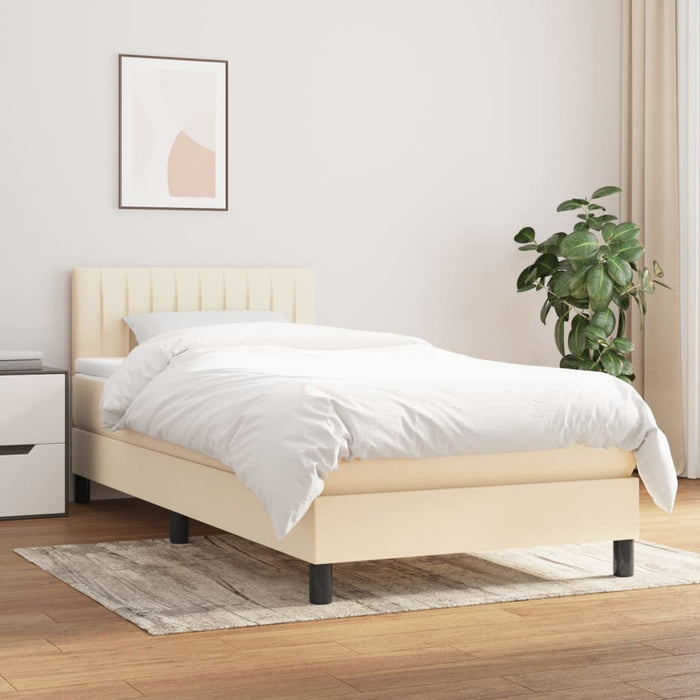 Pat box spring cu saltea, crem, 90x190 cm, textil - WALTI WALTI