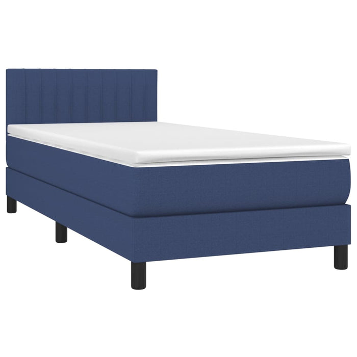 Pat box spring cu saltea, albastru, 90x190 cm, textil - WALTI WALTI