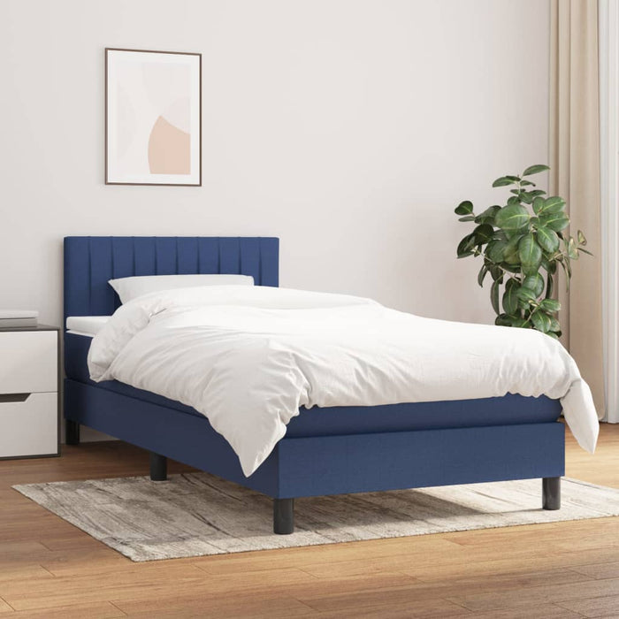 Pat box spring cu saltea, albastru, 90x200 cm, textil - WALTI WALTI