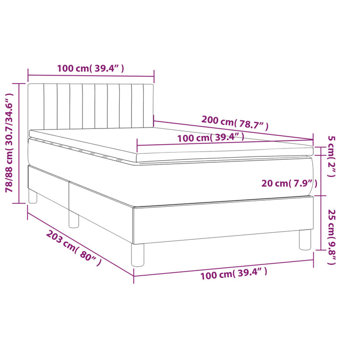Pat box spring cu saltea, albastru, 100x200 cm, textil - WALTI WALTI