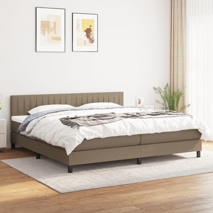 Pat box spring cu saltea, gri taupe, 200x200 cm, textil WALTI