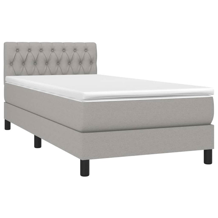 Pat box spring cu saltea, gri deschis, 90x190 cm, textil - WALTI WALTI
