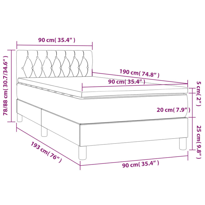 Pat box spring cu saltea, crem, 90x190 cm, textil - WALTI WALTI