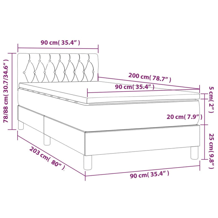 Pat box spring cu saltea, albastru, 90x200 cm, textil - WALTI WALTI