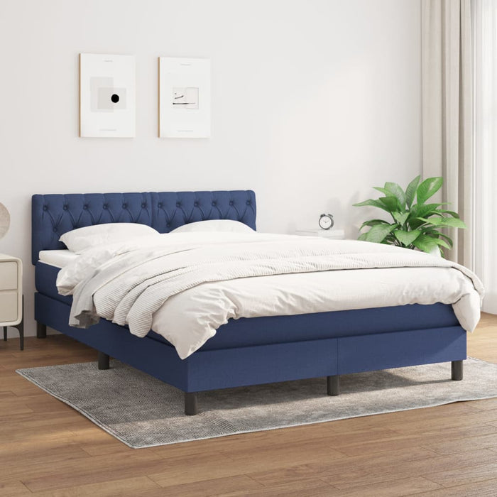 Pat box spring cu saltea, albastru, 140x200 cm, textil - WALTI WALTI